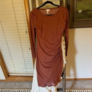 Leith Rust Long Sleeve Midi Dress
